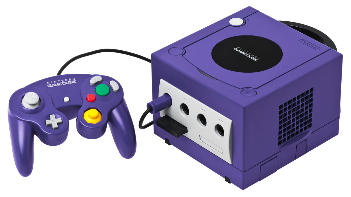 Consola Nintendo GameCube na cor índigo com comando, a celebrar 25 anos