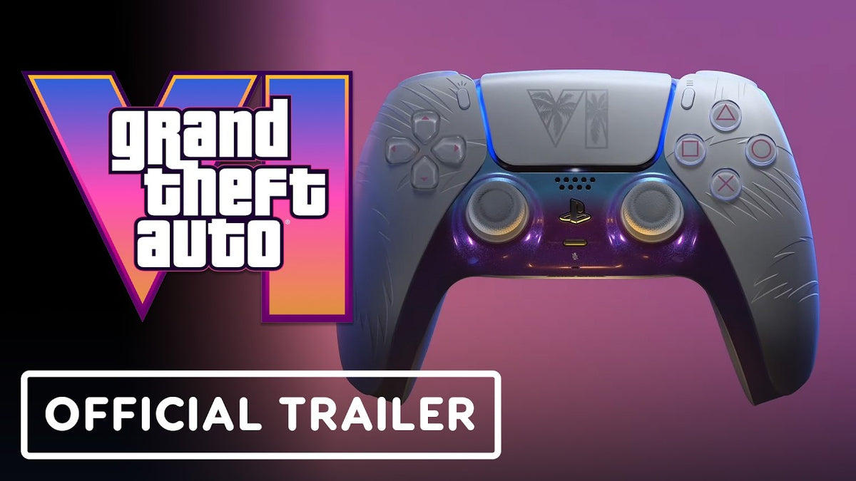 Comandos DualSense de GTA 6 nas cores preta e branca inspiradas em Vice City